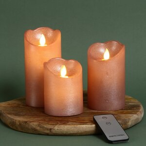 Набор светодиодных свечей с имитацией пламени Narcis Rose 10-15 см, 3 шт с пультом управления, на батарейках Kaemingk фото 1
