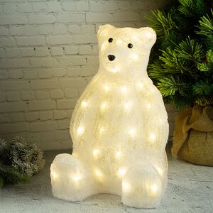 Светодиодная фигура Медведь Барт - Полярный житель 45 см, 50 теплых/холодных белых LED ламп, IP44 (Kaemingk, Нидерланды). Артикул: ID68553