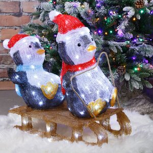Светящаяся фигура Пингвины Момо и Лилу на санках 62*57 см, 110 LED ламп, IP44 (Kaemingk, Нидерланды). Артикул: ID76064