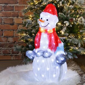 Светодиодная фигура Снеговик Линден - Лапландские сказки 71 см, 100 LED ламп, IP44 (Kaemingk, Нидерланды). Артикул: ID76069
