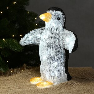 Пингвин Новогодний светящийся 32 см, уличный, акрил, 20 холодных белых LED ламп (Kaemingk, Нидерланды). Артикул: ID16825