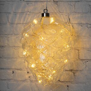 Подвесной светильник Шишка Crystal Bosse 21*15 см, 15 теплых белых LED ламп, на батарейках, стекло (Kaemingk, Нидерланды). Артикул: ID68082