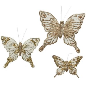 Набор декоративных украшений Бабочки Alessandro 8-13 см, 3 шт, клипса Kaemingk фото 1