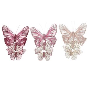 Набор декоративных украшений Бабочки Orecolo 11-14 см, 3 шт, темно-розовый, клипса Kaemingk фото 2