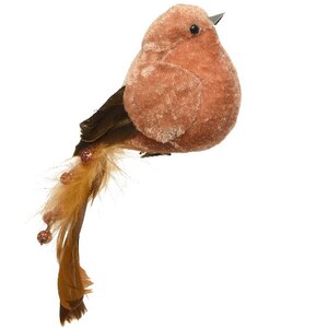 Елочная игрушка Птичка Вивиана - Краски Валенсии 16 см янтарная, клипса (Kaemingk, Нидерланды). Артикул: ID74993