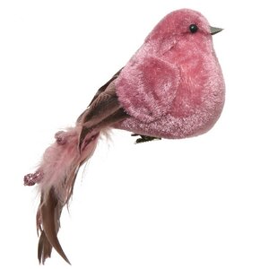 Елочная игрушка Птичка Вивиана - Краски Валенсии 16 см розовая, клипса (Kaemingk, Нидерланды). Артикул: ID74995