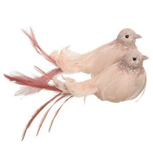 Елочная игрушка Птичка Дамиано - Розовый Жемчуг 18 см, клипса (Kaemingk, Нидерланды). Артикул: ID74997
