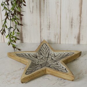 Деревянная тарелка Звезда Аликанте 36 см с дымчатым декором (Kaemingk, Нидерланды). Артикул: ID57190