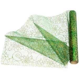 Ткань для декорирования Ажурные Пуансеттии 35*200 см таинственный зелёный Kaemingk фото 1