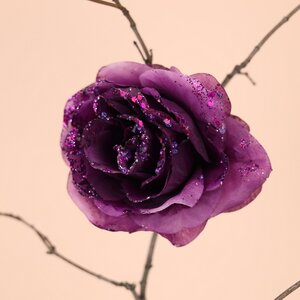 Роза Искристая 14 см сливовая, клипса (Kaemingk, Нидерланды). Артикул: 629203