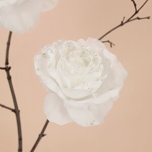 Роза Искристая 14 см белая, клипса (Kaemingk, Нидерланды). Артикул: ID34801