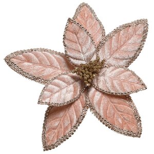 Пуансеттия Бархатный шик 29 см розовая, клипса (Kaemingk, Нидерланды). Артикул: ID57468