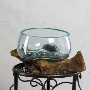 Плоская ваза Тьерри 22 см на деревянной подставке, стекло, уцененная Kaemingk фото 1