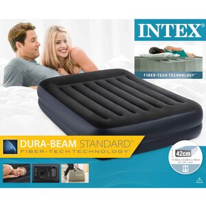 Надувная кровать с насосом Pillow Rest 152*203*42 см темно-синяя с синим INTEX фото 5