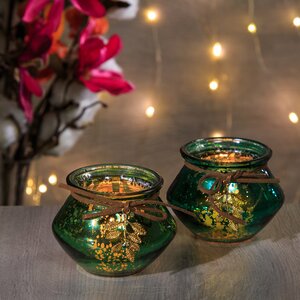 Стеклянный подсвечник для чайной свечи Фарфаллино 9 см зеленый бархат Kaemingk фото 4