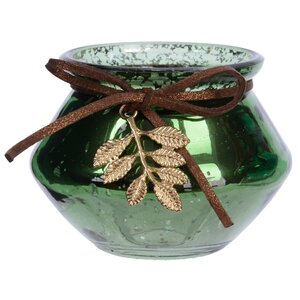 Стеклянный подсвечник для чайной свечи Фарфаллино 9 см зеленый бархат Kaemingk фото 1