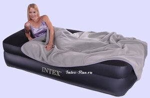 Надувная кровать Pillow Rest Plus, встроенный электро-насос, TWIN 102х203х50 с одеялом (INTEX, Китай). Артикул: 67706