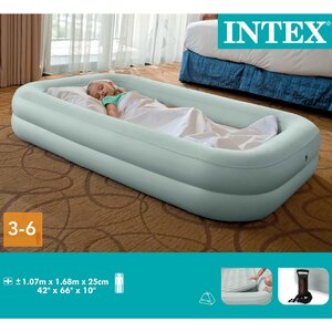 Детская надувная кровать с бортиками Kidz Travel 107*168*25 см, ручной насос INTEX фото 4