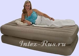 Надувная кровать Comfort Bed, TWIN 99х191х48 см, цвет хаки, встроенный электро насос (INTEX, Китай). Артикул: 66946