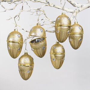 Набор елочных игрушек-шкатулок Яйцо Fridoviro 11 см золотой, 6 шт, подвеска, стекло (EDG, Италия). Артикул: 684145-01-набор
