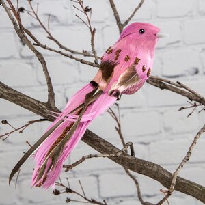 Елочное украшение Женевская пташка 15 см ярко-розовая, клипса (Kaemingk, Нидерланды). Артикул: ID67586