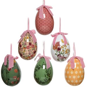 Пасхальные украшения Яйца с лентами - Полевые цветы 6 см, 6 шт, подвеска Kaemingk фото 1