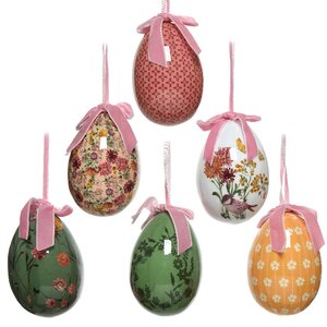 Пасхальные украшения Яйца с лентами - Полевые цветы 8 см, 6 шт, подвеска (Kaemingk, Нидерланды). Артикул: ID64423