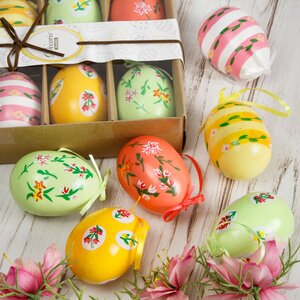 Декоративные пасхальные яйца с лентами Весенняя нежность 8 см, 6 шт, подвеска (Kaemingk, Нидерланды). Артикул: ID64426