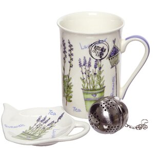 Подарочный набор Лавандовая Гармония: фарфоровая кружка + ситечко для чая и подставка (Kaemingk, Нидерланды). Артикул: ID64328
