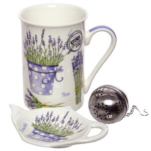 Подарочный набор Лавандовая Симфония: фарфоровая кружка + ситечко для чая и подставка (Kaemingk, Нидерланды). Артикул: ID64329