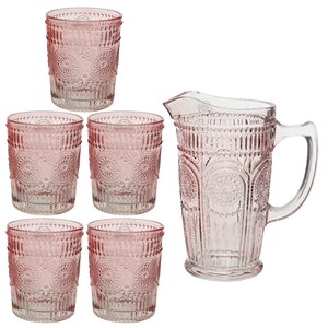 Набор для воды Робертино: кувшин + 5 стаканов, нежно-розовый, стекло (Kaemingk, Нидерланды). Артикул: ID64348