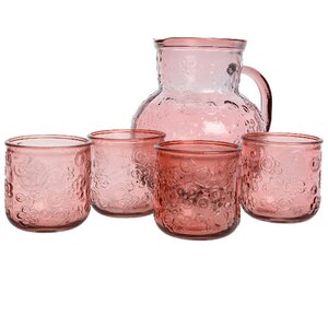 Набор для воды Роксолана: кувшин + 4 стакана, розовый, стекло (Kaemingk, Нидерланды). Артикул: ID64355