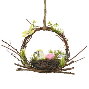 Подвесное украшение для дома Весенний венок с птичкой Аврил 17 см (Kaemingk, Нидерланды). Артикул: ID64362
