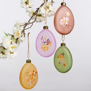 Пасхальные украшения Яйца Easter - Цветочный Этюд 11 см, 4 шт, стекло, подвеска Kaemingk фото 1