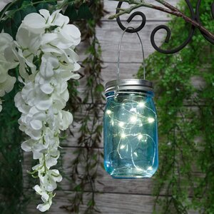 Подвесной солнечный светильник Банка Solar Fairy 14 см, 10 теплых белых LED ламп, голубой, IP44 (Kaemingk, Нидерланды). Артикул: ID64559