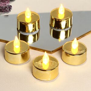 Чайная светодиодная свеча Золотой Глянец 4 см, янтарное пламя, батарейка (Koopman, Нидерланды). Артикул: ID47514