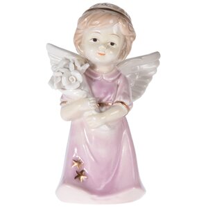 Фарфоровая статуэтка Цветочный Ангел 14 см розовый Koopman фото 1