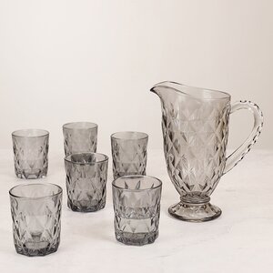 Набор для воды Ниовина: кувшин + 6 стаканов, дымчатый, стекло (Koopman, Нидерланды). Артикул: ID73910