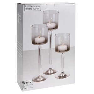 Набор стеклянных подсвечников - бокалов Iwein 25-35 см, 3 шт, дымчатый Koopman фото 2