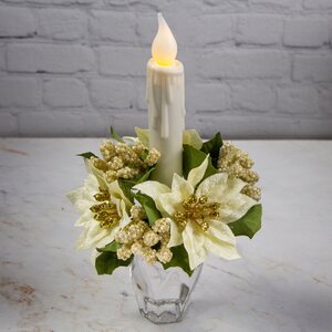 Венок для свечи Кремовые Пуансеттии 12 см (Swerox, Швеция). Артикул: E217-C