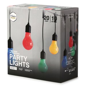 Гирлянда-бахрома из лампочек Big Party Lights 10 м, 20 ламп, разноцветные LED, черный ПВХ, соединяемая, IP44 Winter Deco фото 4