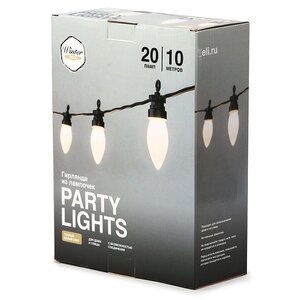 Гирлянда из лампочек Festival Party Lights 10 м, 20 ламп, теплые белые LED, черный ПВХ, соединяемая, IP44 Winter Deco фото 10