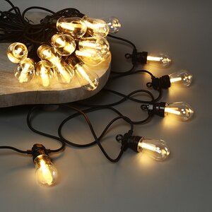 Гирлянда из лампочек Edison Party Lights 10 м, 20 ламп, теплые белые LED, черный ПВХ, соединяемая, IP44 (Winter Deco, Россия). Артикул: ECO-020-E-BCWW-A