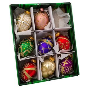 Набор стеклянных елочных игрушек Яйца: Лион де Гарде 5 см, 9 шт, подвеска Kurts Adler фото 3
