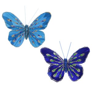 Декоративное украшение Butterfly Jody 13 см синее, 2 шт, клипса (Koopman, Нидерланды). Артикул: HC4503550-1