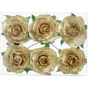 Искусственные розы на проволоке Grace Gold 4 см, 6 шт (Hogewoning, Нидерланды). Артикул: ID70392