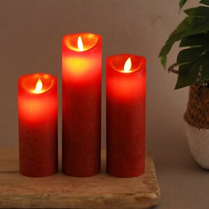 Набор свечей с имитацией пламени Magic Flame 12-17 см, 3 шт, с пультом управления, красные, восковые Peha фото 1