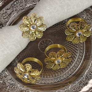 Кольца для салфеток Цветы Джасинта, 4 шт, золотые