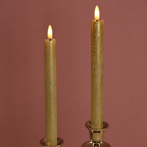 Столовая светодиодная свеча с имитацией пламени Стелла 24 см 2 шт золотая, на батарейках, таймер Kaemingk фото 1