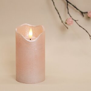 Светодиодная свеча с имитацией пламени Стелла 13 см розовая восковая, на батарейках, таймер (Kaemingk, Нидерланды). Артикул: ID76242
